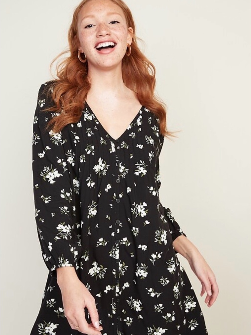 Old Navy Pintucked Button-Front Floral Swing Dress size Small